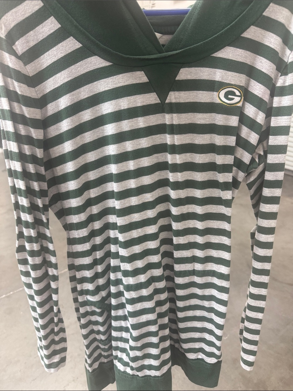 Cutter & Buck Green and White Striped Packers Hooded Long Sleeve Pullover